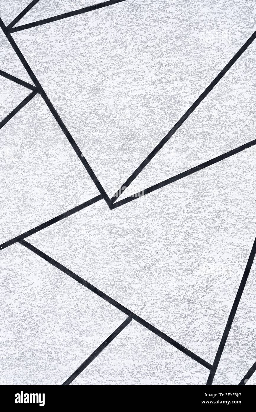 Textured stone wall facade surface with creative linear polygon graphic design. Concept: Modern minimalist interior Stock Photo