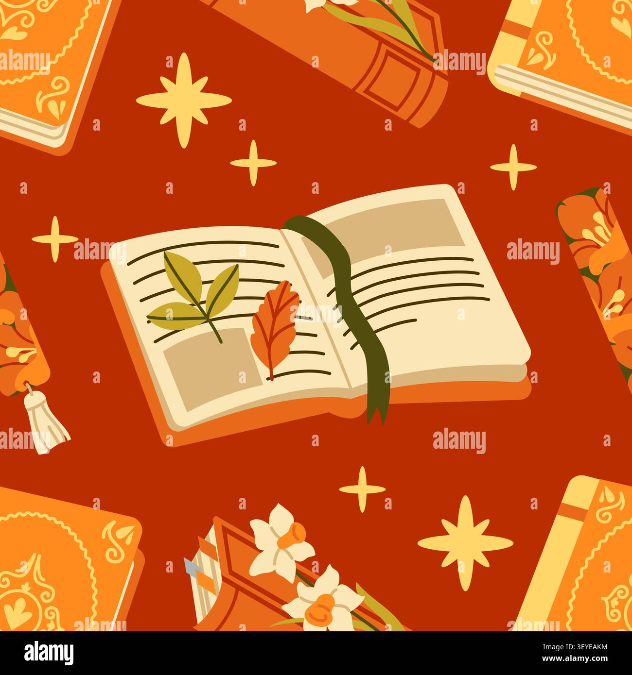 Vintage books seamless pattern cozy background Stock Vector