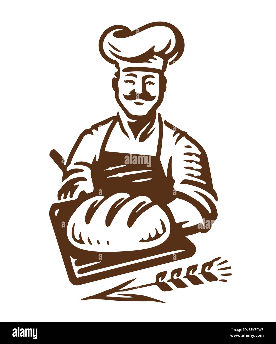 Smiling baker with fresh bread, bakery mascot icon Stock Vector