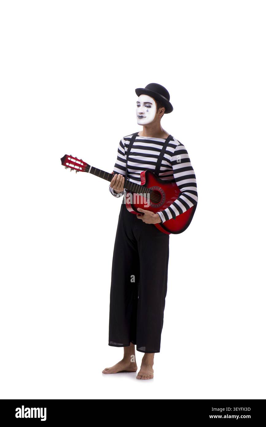 Mime playing guitar isolated on white Stock Photo