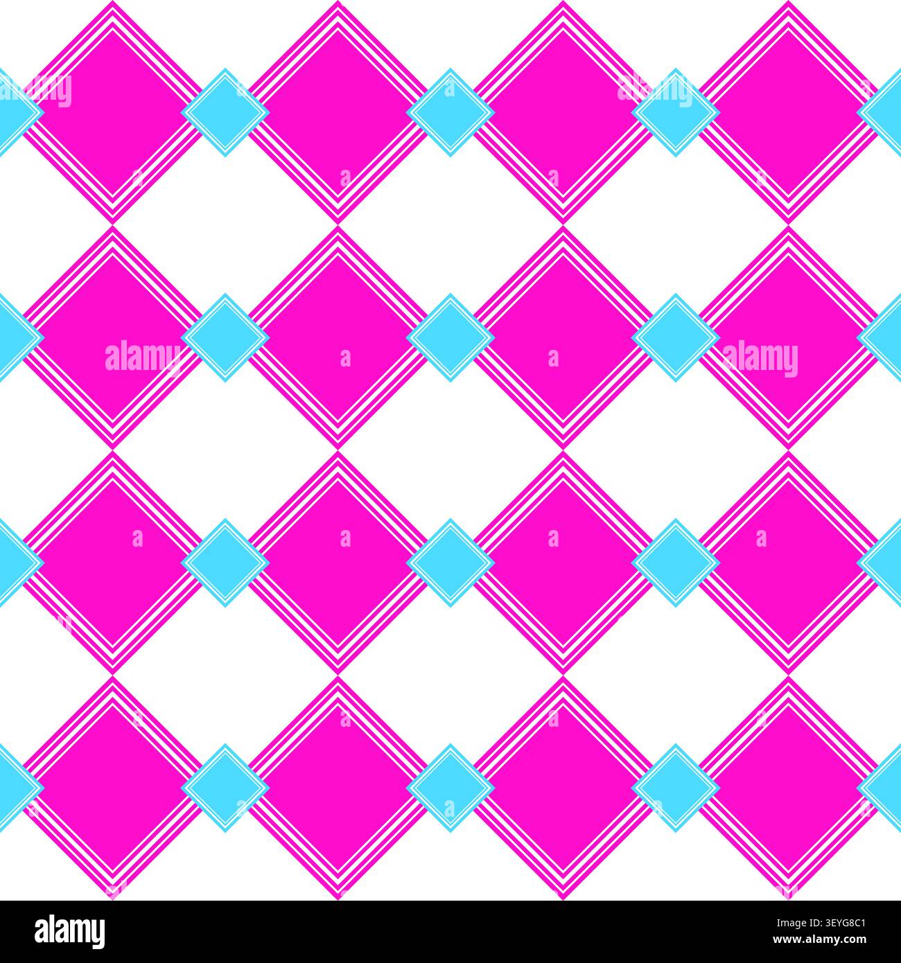Geometric pink and blue cubes seamless pattern on white background, wall art, template, vector abstract, line art Pro Vector Stock Vector