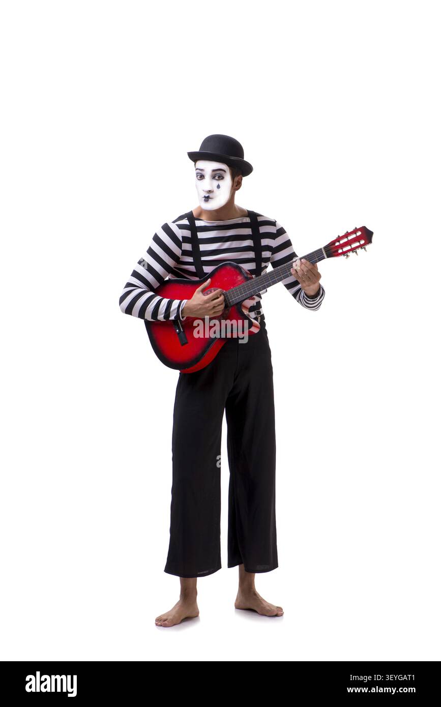 Mime playing guitar isolated on white Stock Photo