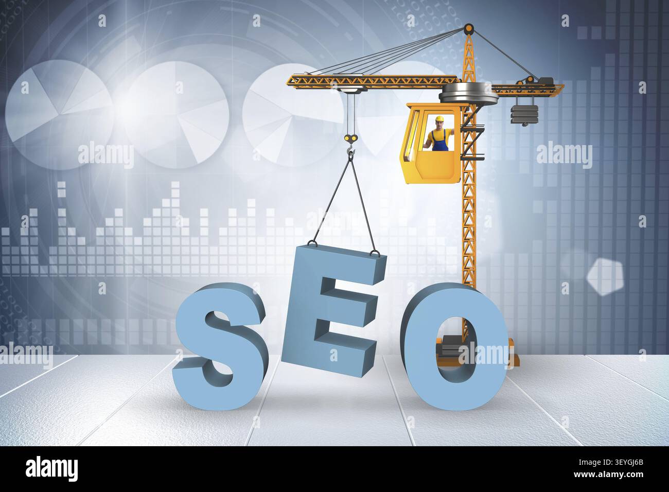 Search engine optimisation concept with crane Stock Photo