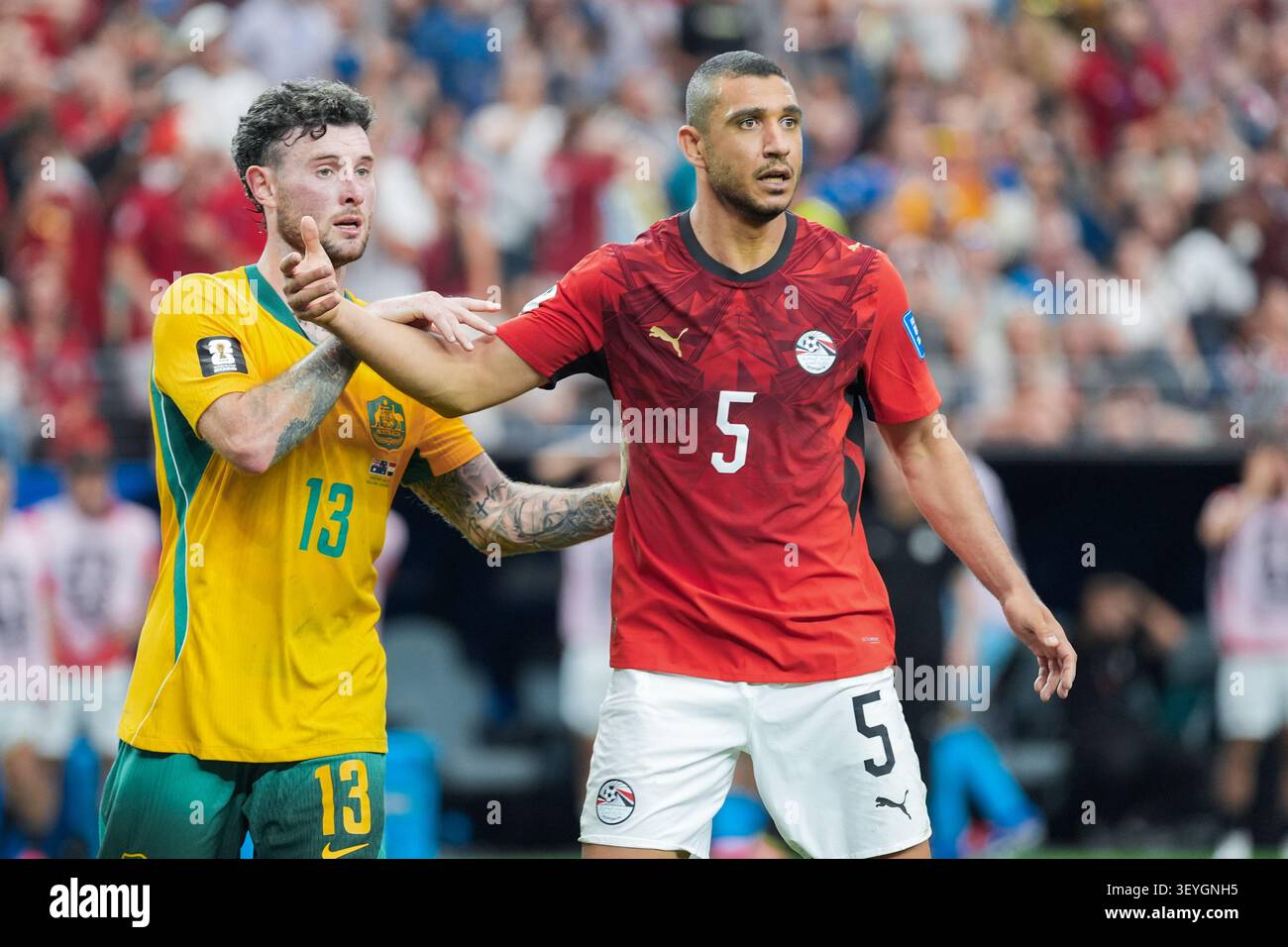 Ramy Rabiha Aiden O'Neill of Australia (L) and Ramy Rabia of Egypt (R) look on ...