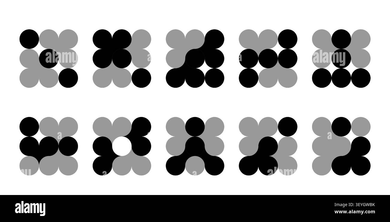 Dot grid icon, abstract tech logo. Circle points vector shape integrates science pattern with innovation network . Liquid metaball flows into blob Stock Vector