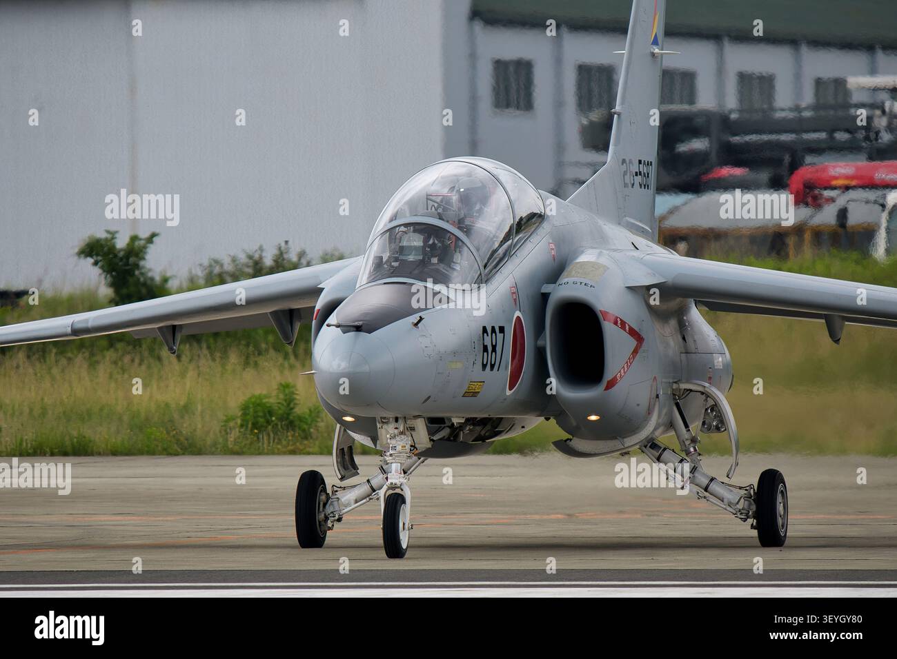 Japan Air Self-Defense Force Kawasaki T-4 trainer aircraft (26-5687) of Central Air Defense Force Headquarters Support Flying Group Stock Photo
