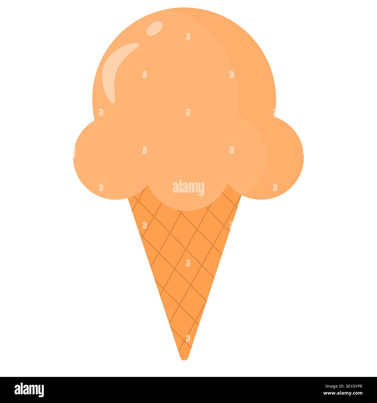 Bright orange pastel ice cream cone isolated on white. Suitable for tangerine flavor themes, autumn treats, and cheerful summer graphics Stock Vector