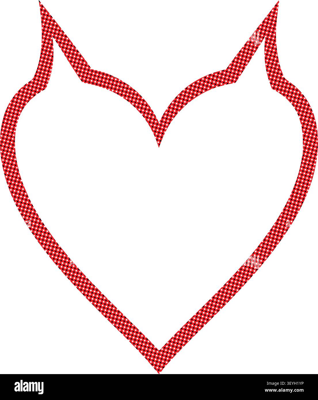 Red halftone devil heart shape symbol isolated on white background Stock Vector