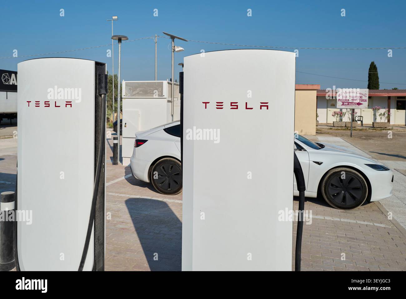 Tesla Supercharger Charging Station Stock Photo