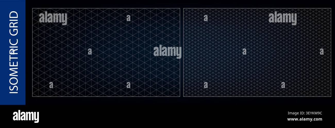 Isometric triangle grid for element layout drawing, black vector 60 angle. Math line surface texture, plan lattice blueprint. Empty dotted mesh Stock Vector