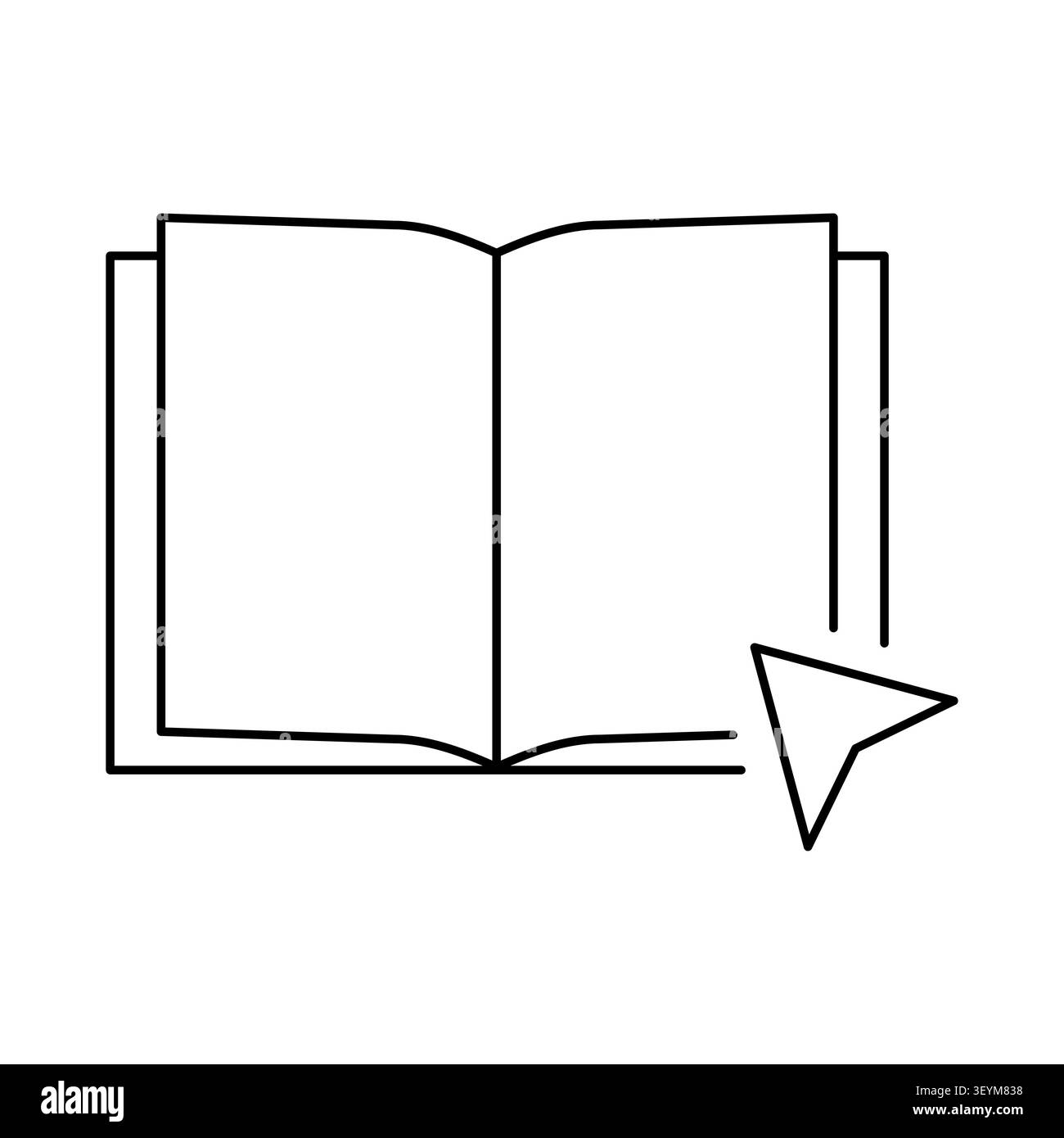Open book cursor object features black vector silhouette. Highlights modern education library web reading online project. eps 10 Stock Vector