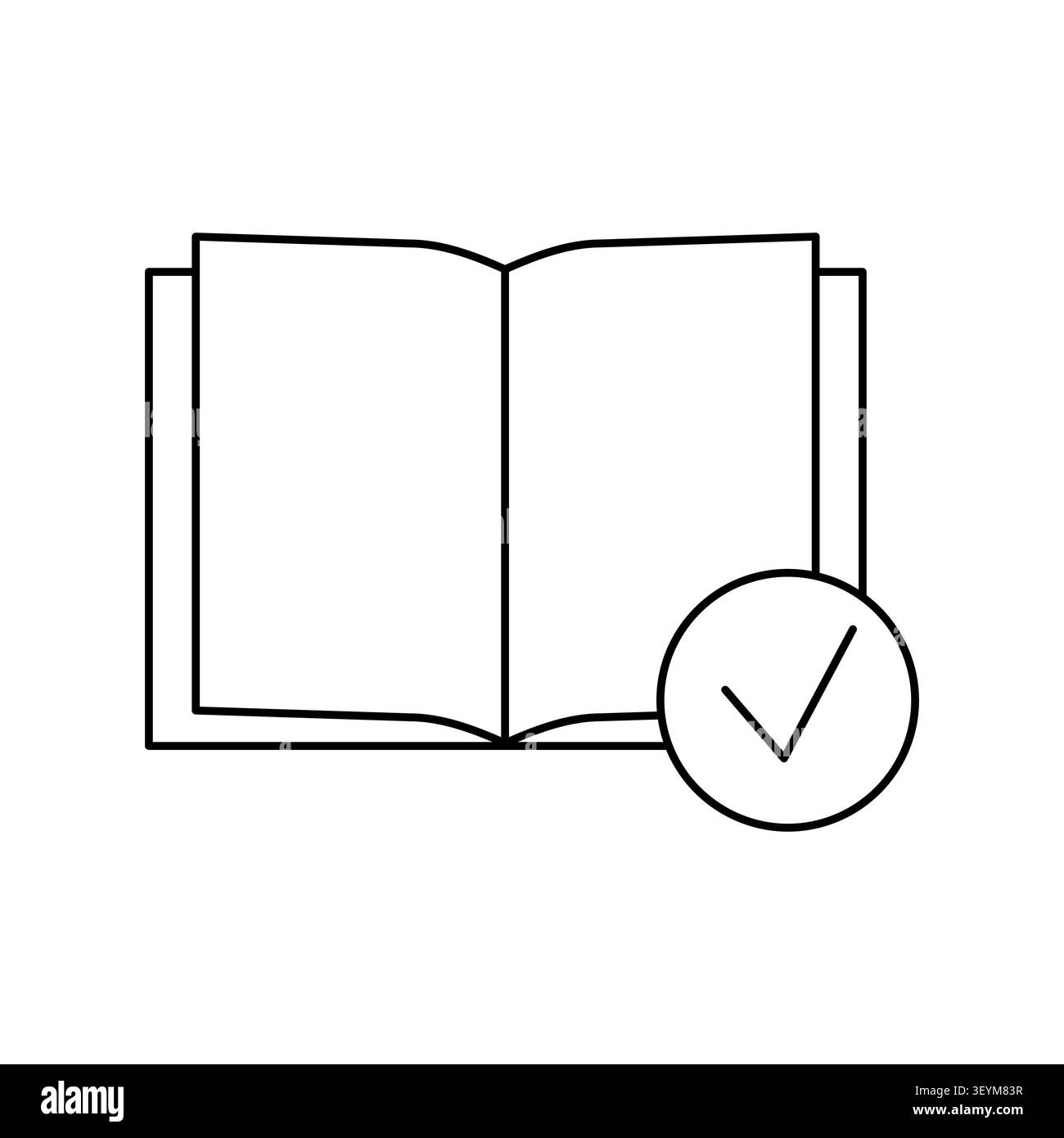 Approved textbook manual checkmark features outline vector sign. Academic examination testing visualizes correct knowledge. eps 10 Stock Vector