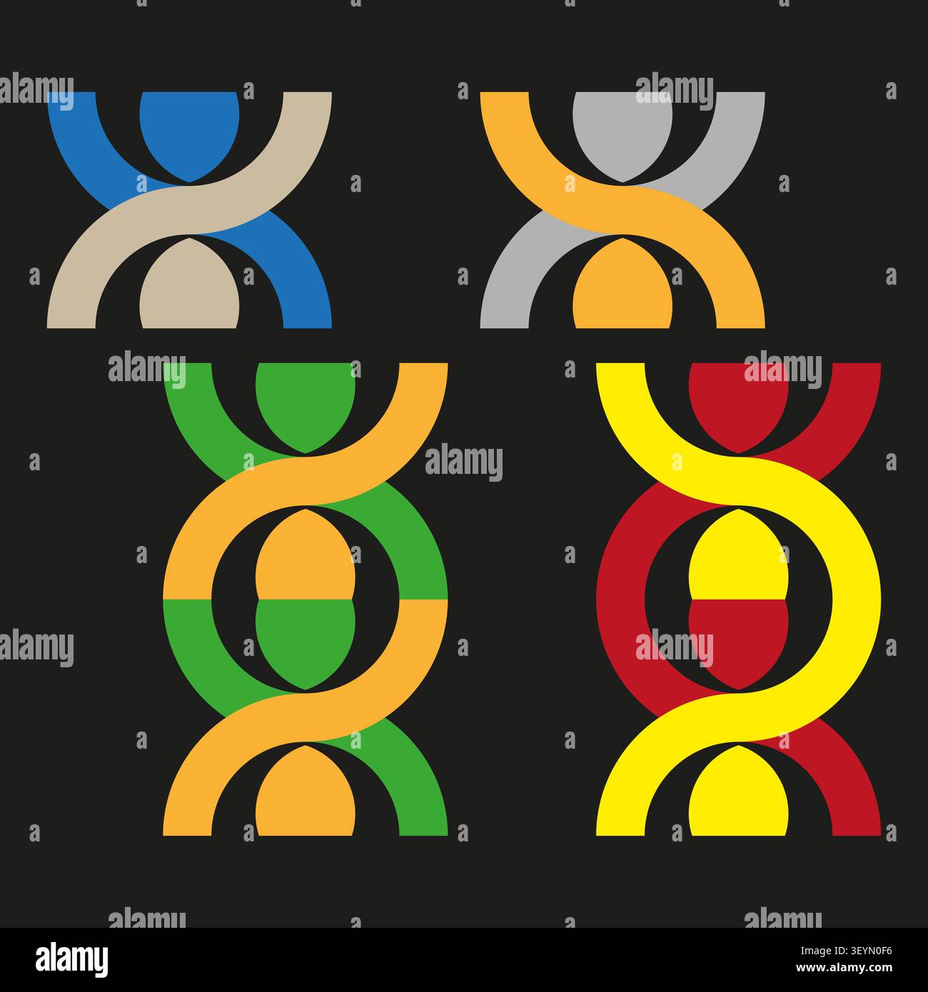 Twisted helix link pattern features colorful abstract geometry. Visualizes genetic structure concept. eps 10 Stock Vector