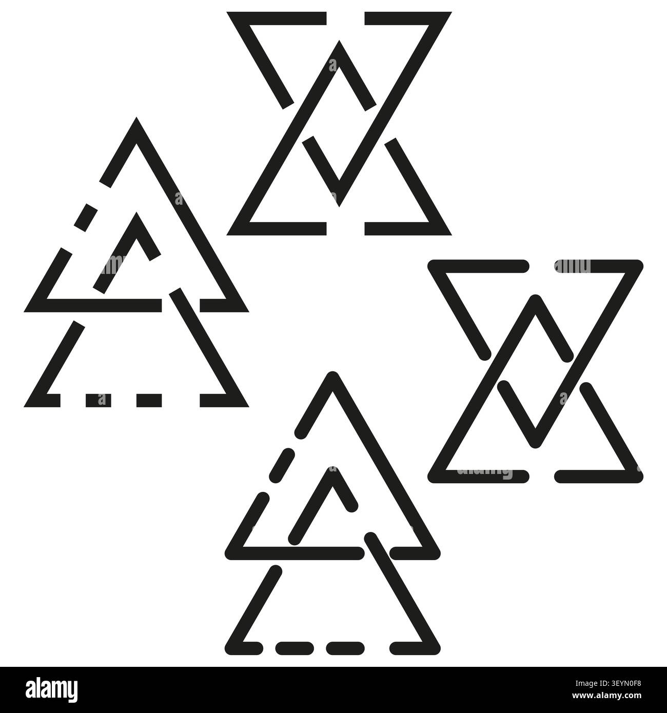 Interlocking triangle shape set features complex geometric outline. Enhances modern logo design. eps 10 Stock Vector
