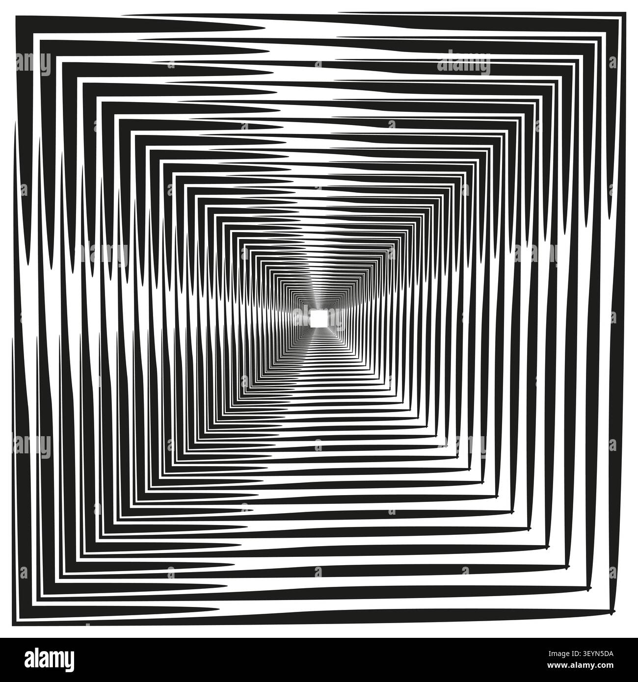 Infinite square tunnel pattern features alternating black white geometry. Creates deep optical illusion. eps 10 Stock Vector