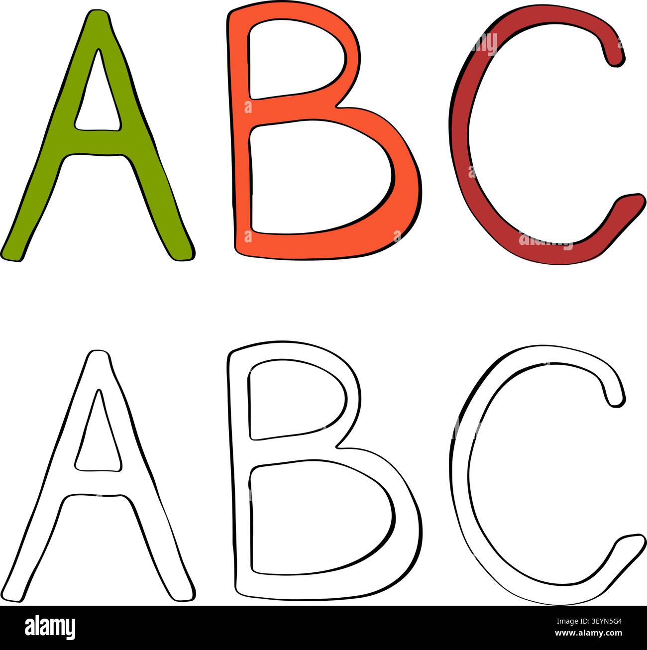 abc letters school icon colored hand drawn illustration. Vector graphic line ink art. Decorative element for cafe and restaurant menu, banners, poster Stock Vector