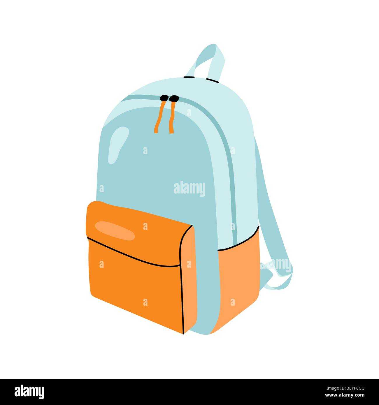 Light blue and orange school backpack isolated on white background flat Stock Vector