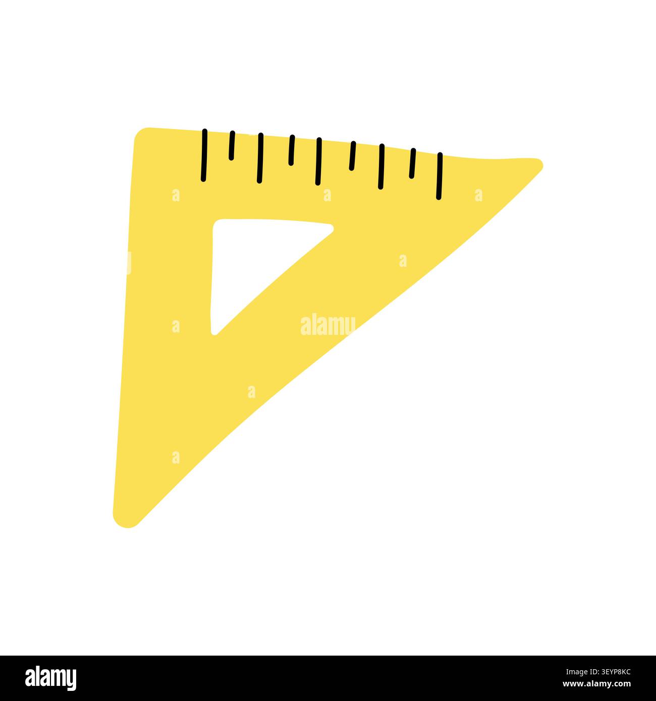 Yellow triangle ruler protractor for geometry isolated on white background flat Stock Vector