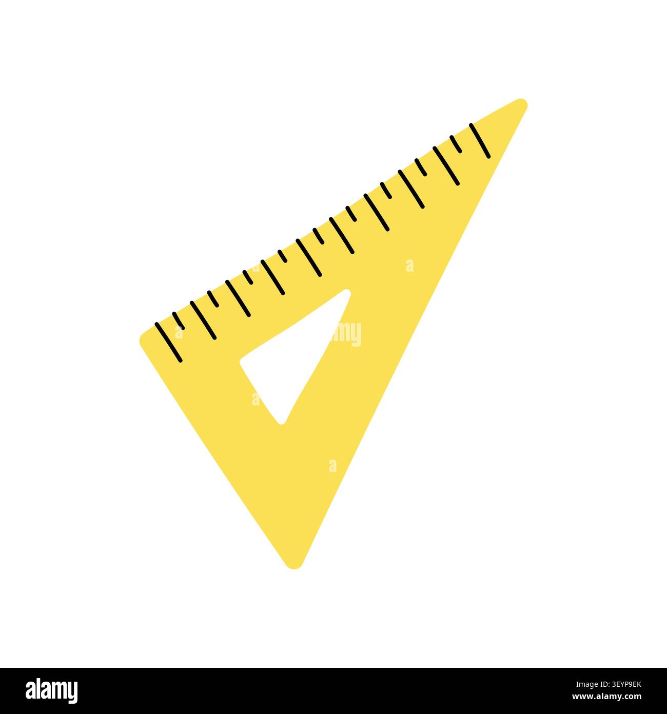 Yellow triangle ruler protractor for geometry isolated on white background flat Stock Vector