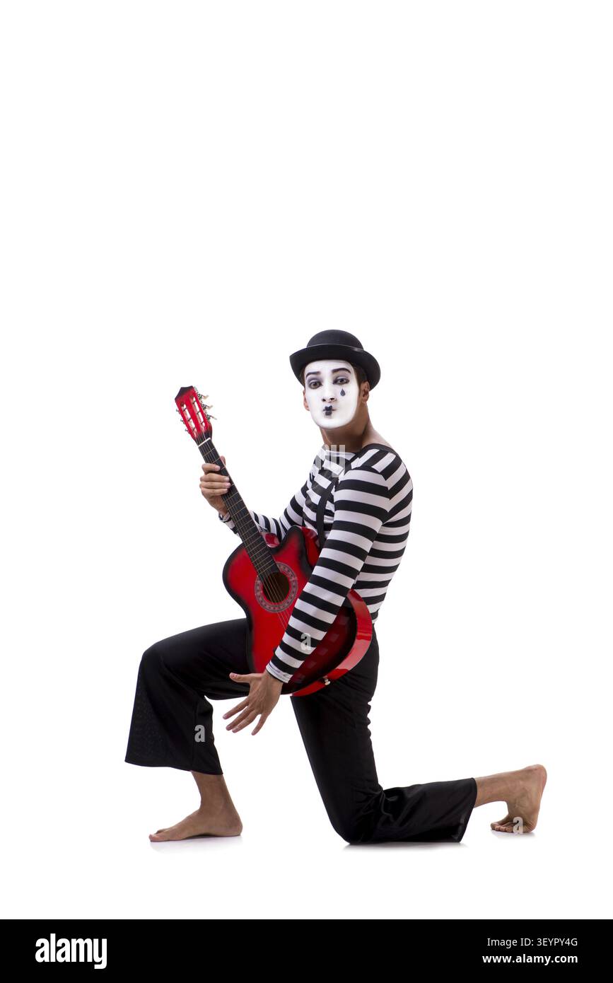 Mime playing guitar isolated on white Stock Photo