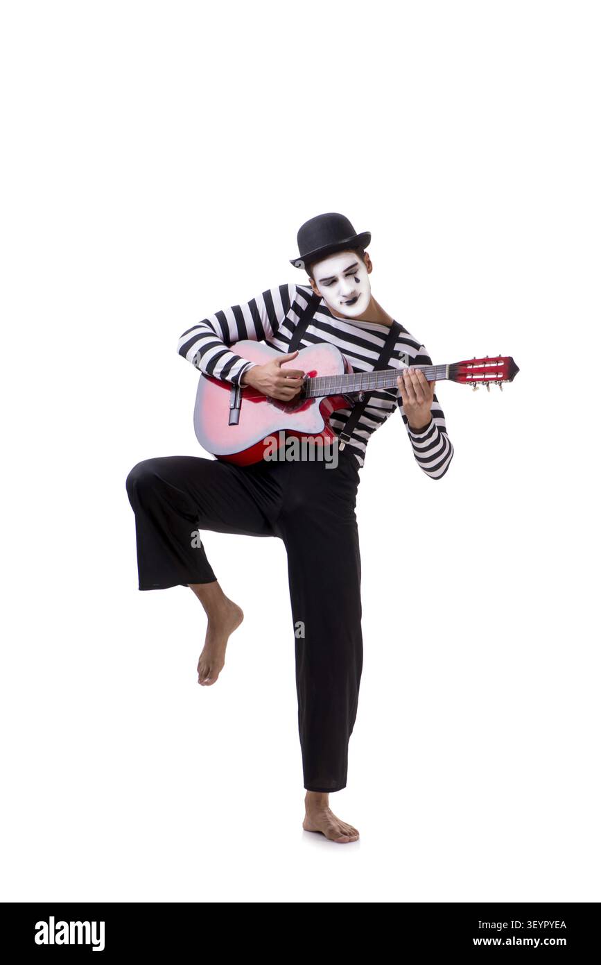 Mime playing guitar isolated on white Stock Photo