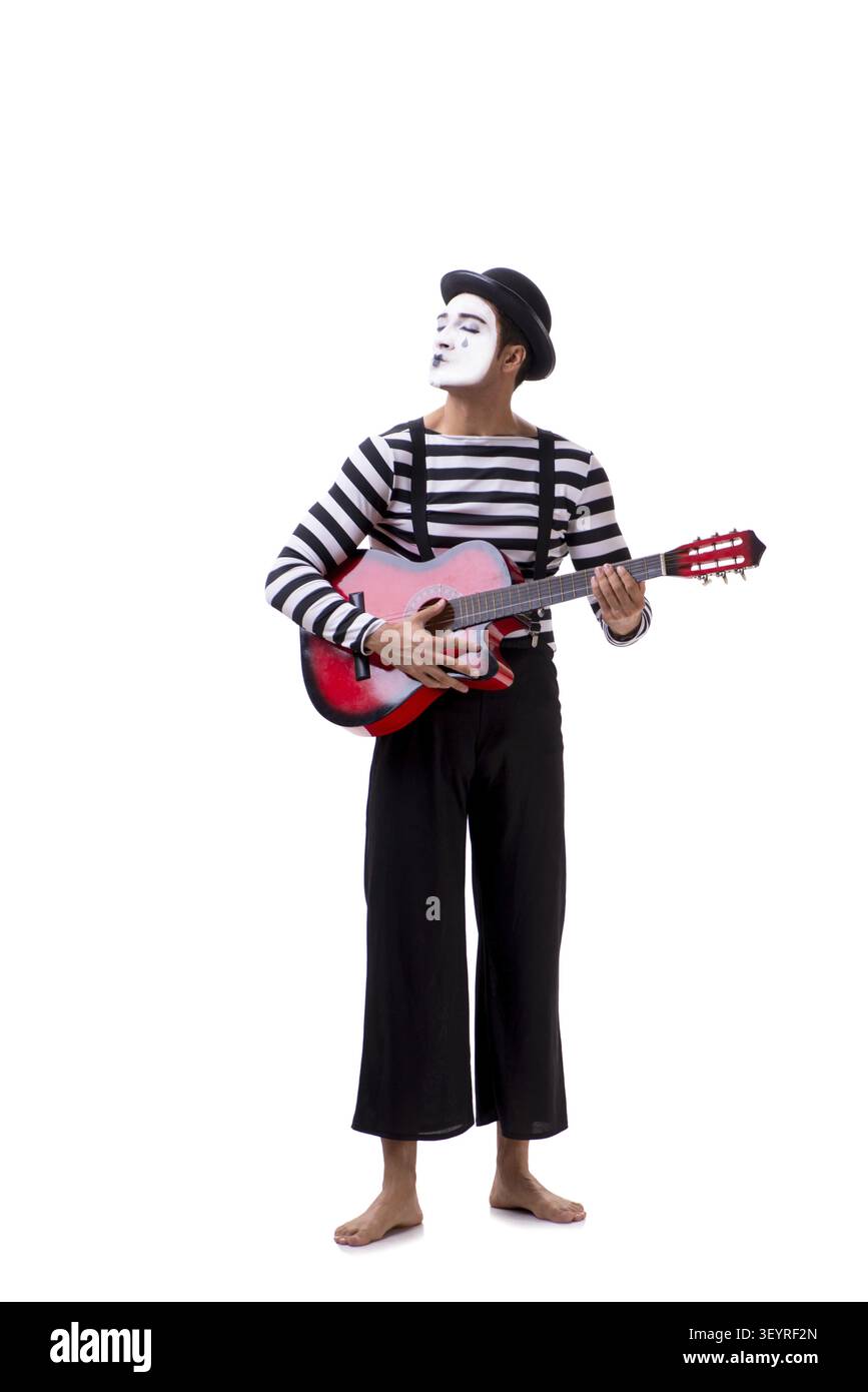 Mime playing guitar isolated on white Stock Photo