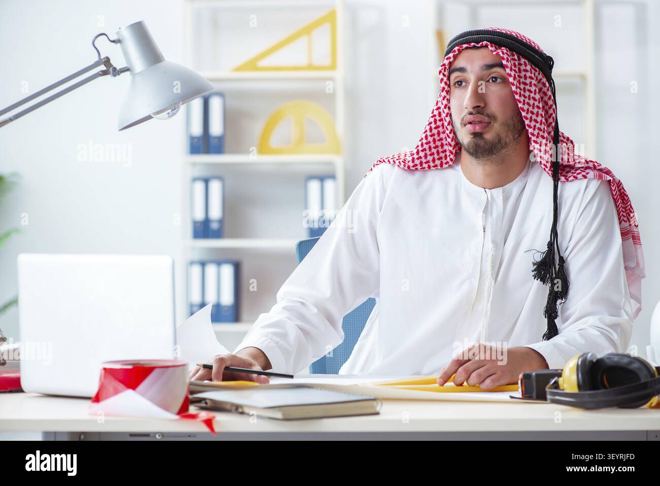 Arab engineer working on new project Stock Photo