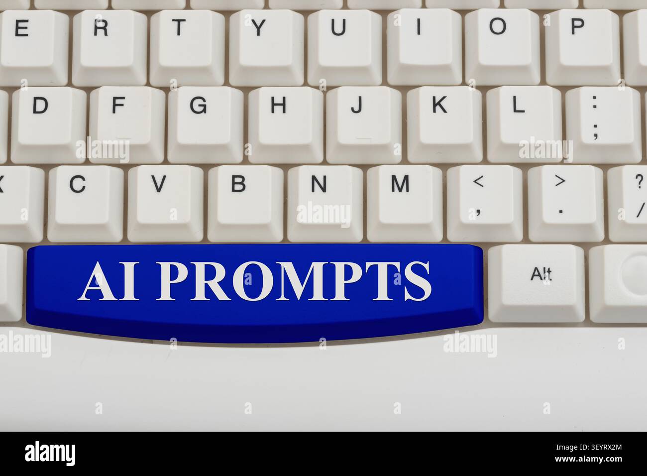 AI Prompts text a white computer keyboard for workflow automation Stock Photo