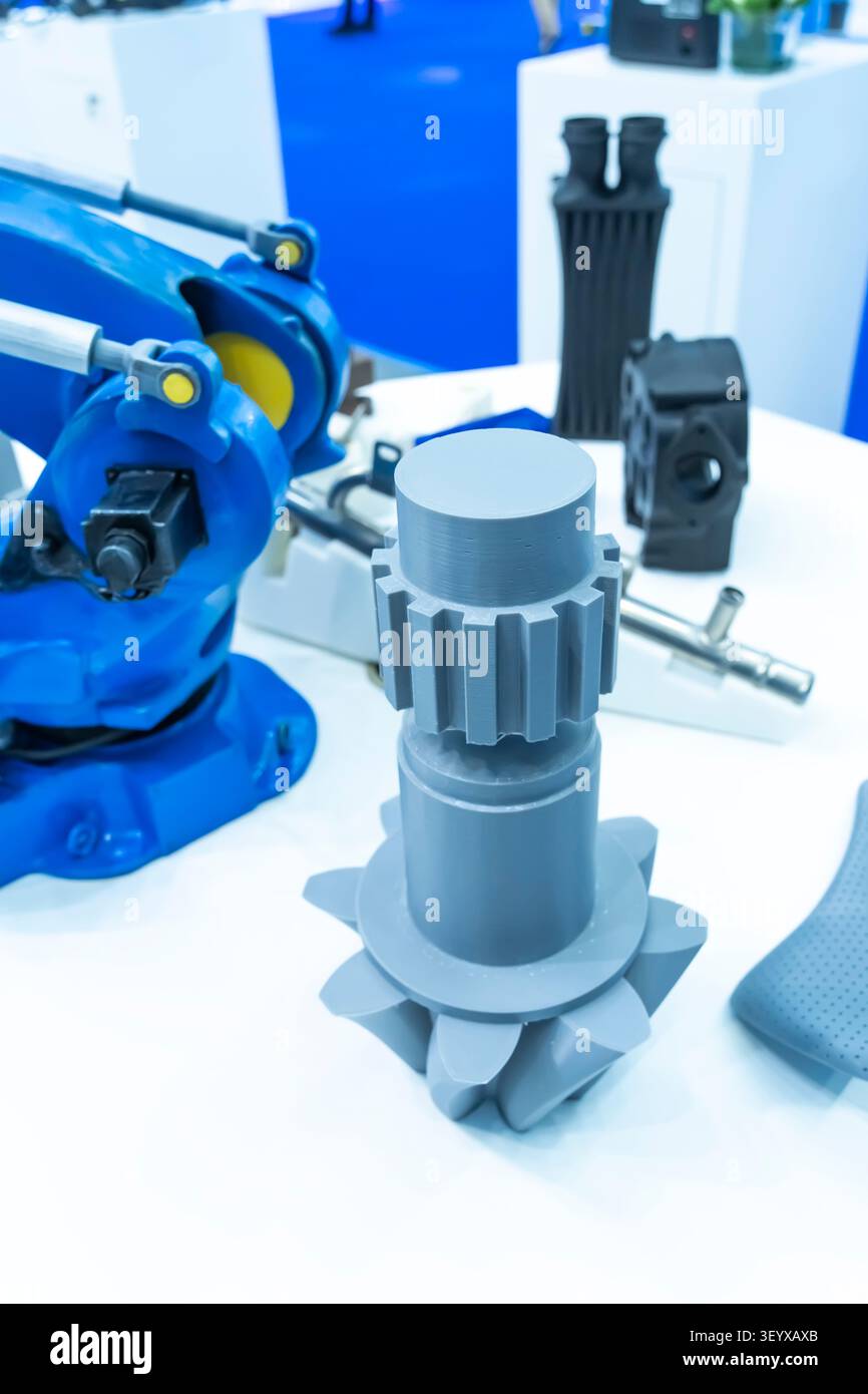 Printing 3D printer gear printed model plastic Stock Photo