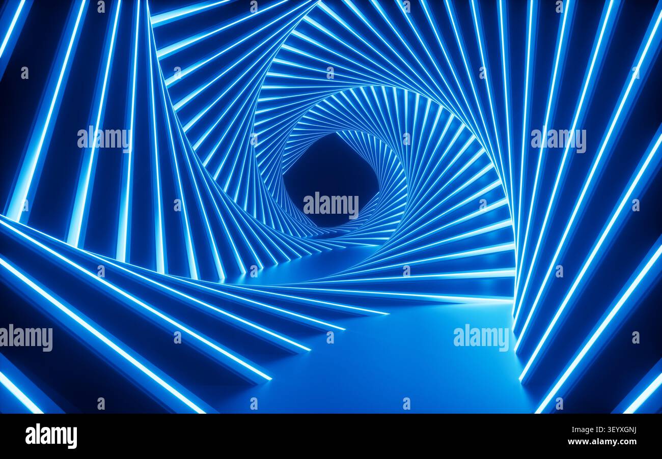 Abstract neon tunnel background, 3d rendering. 3d illustration. Stock Photo