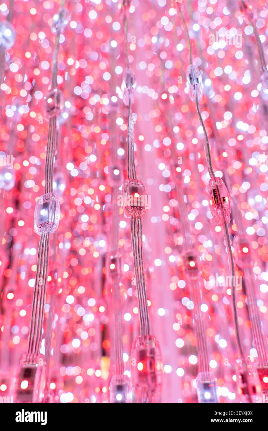 multicolored city led lights beams Stock Photo