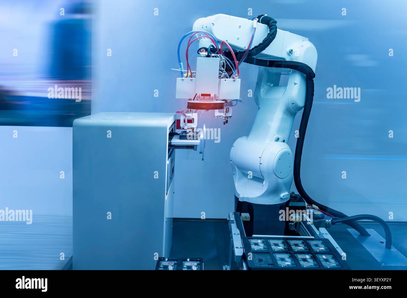 automtic vision sensor camera system in intellegence pcb factory Stock Photo