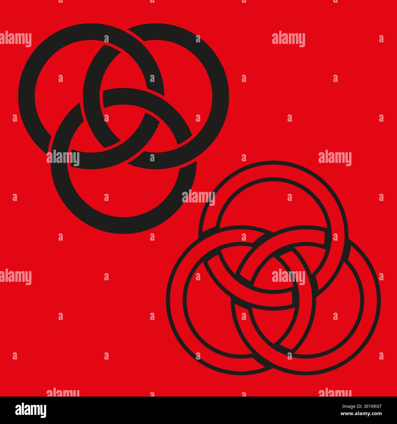 Interlocking ring set black vector shape features circle link. Abstract connection complements teamwork layout. eps 10 Stock Vector