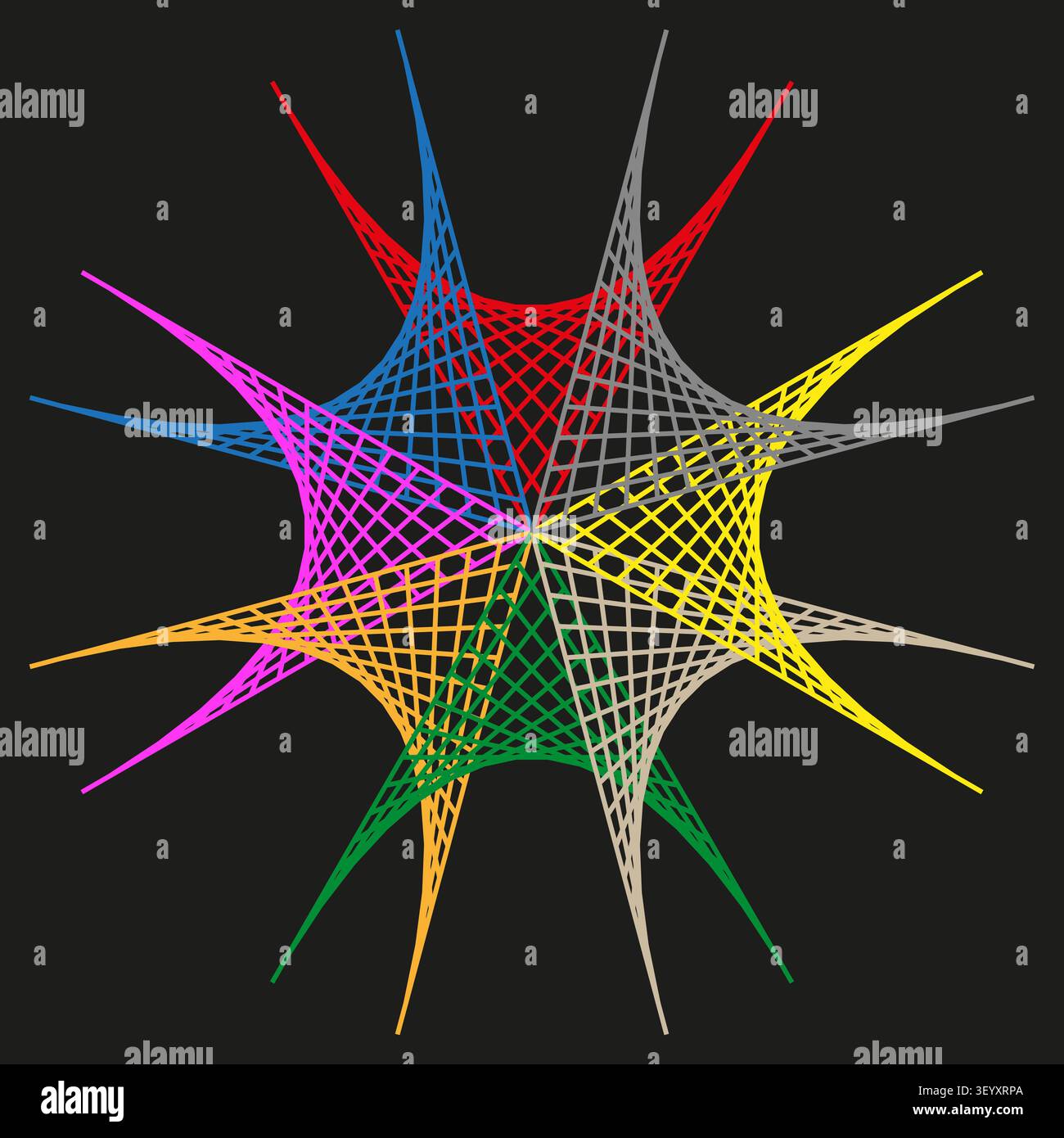 String art star feature colorful vector shape. This abstract geometric wireframe enhances simple modern tech backgrounds. eps 10 Stock Vector