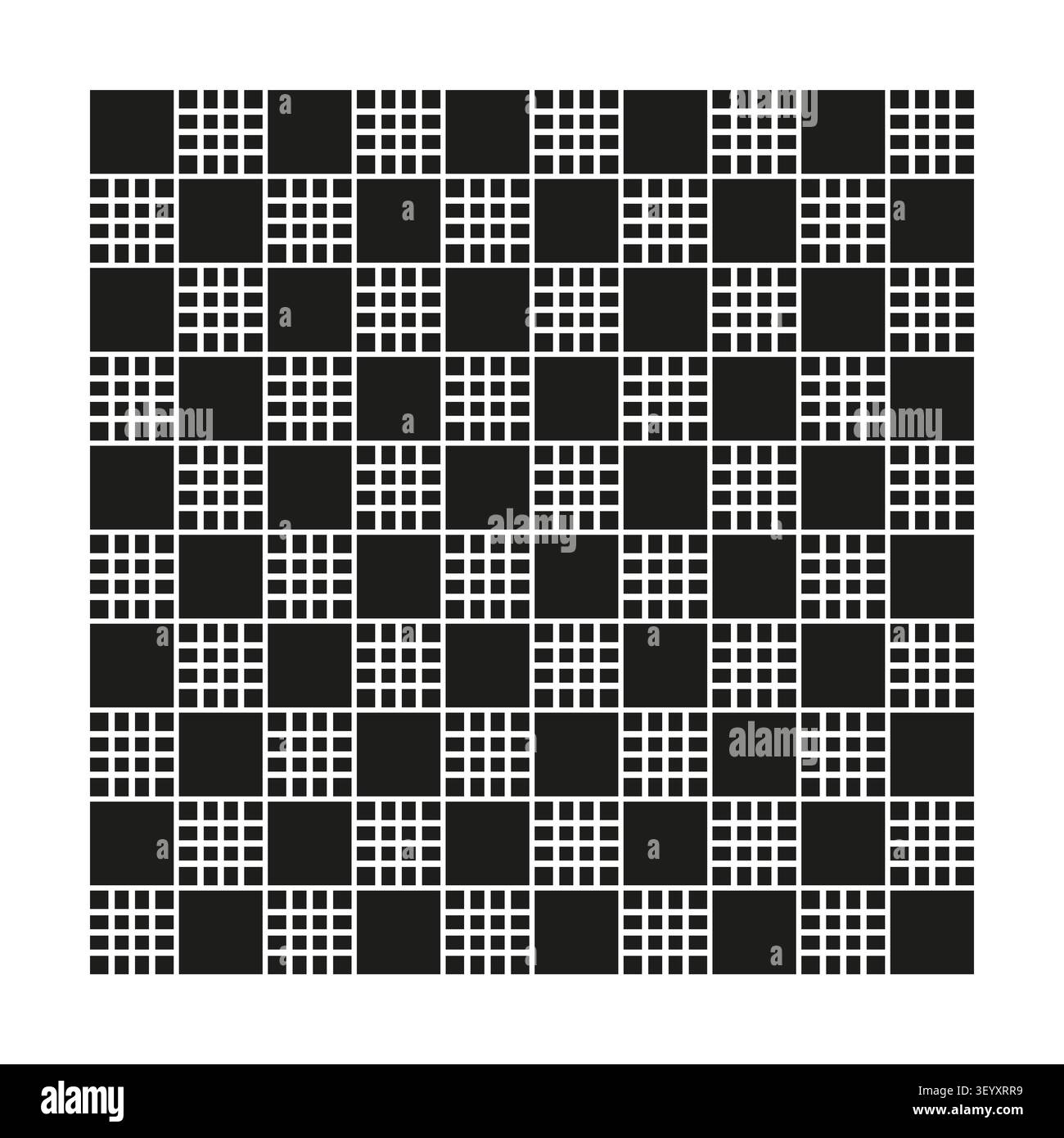 Checkered grid square mesh feature black vector pattern. This geometric optical lattice represents abstract tech backdrops. eps 10 Stock Vector