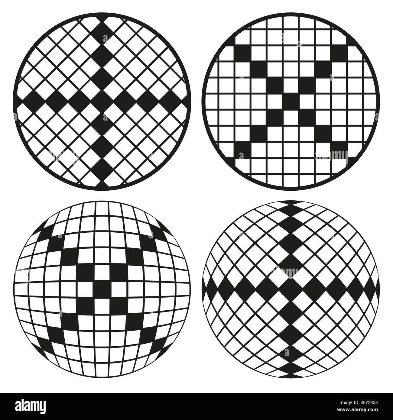 Checkerboard cross circle feature black vector collection. This abstract geometric grid represents simple tech layouts. eps 10 Stock Vector