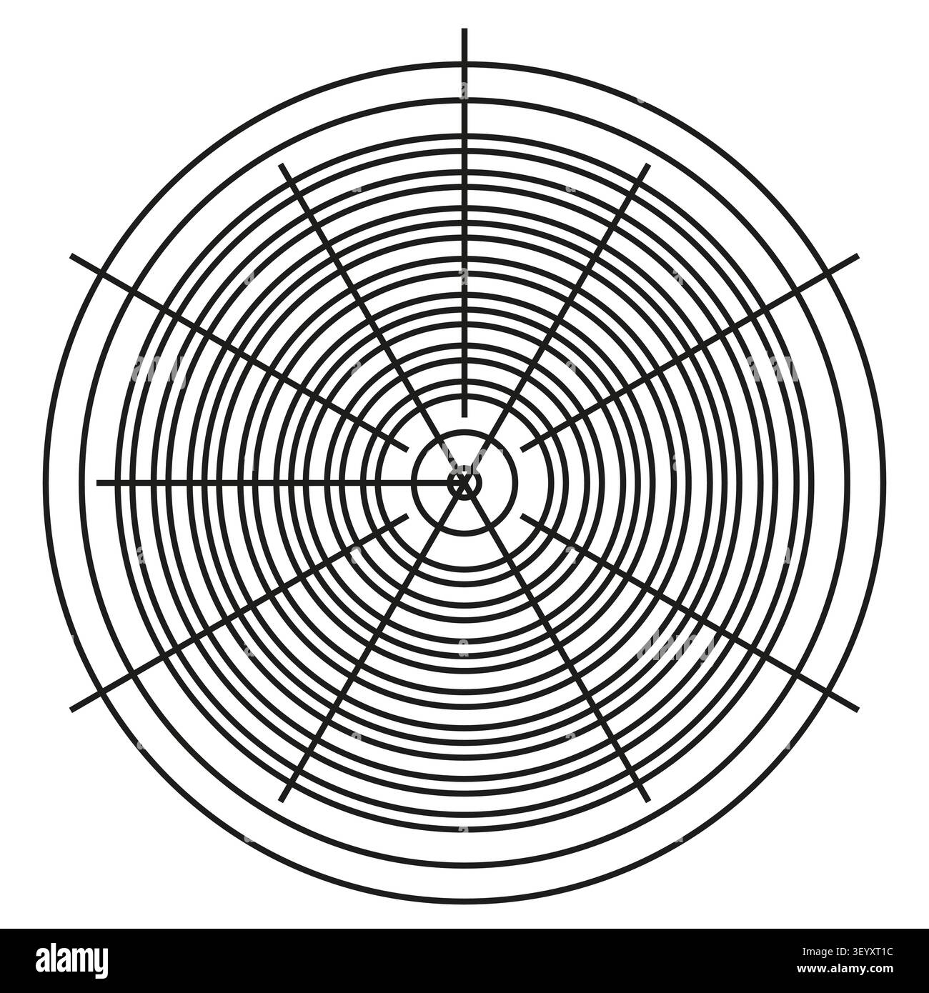 Circular radar target feature black vector pattern. This geometric line web complements abstract modern tech layouts. eps 10 Stock Vector