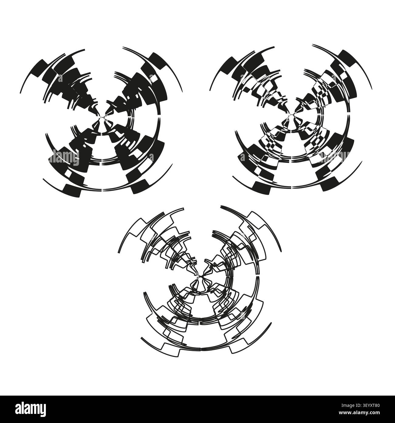 Circular radar interface feature black vector collection. This abstract geometric hud visualizes modern tech backgrounds. eps 10 Stock Vector