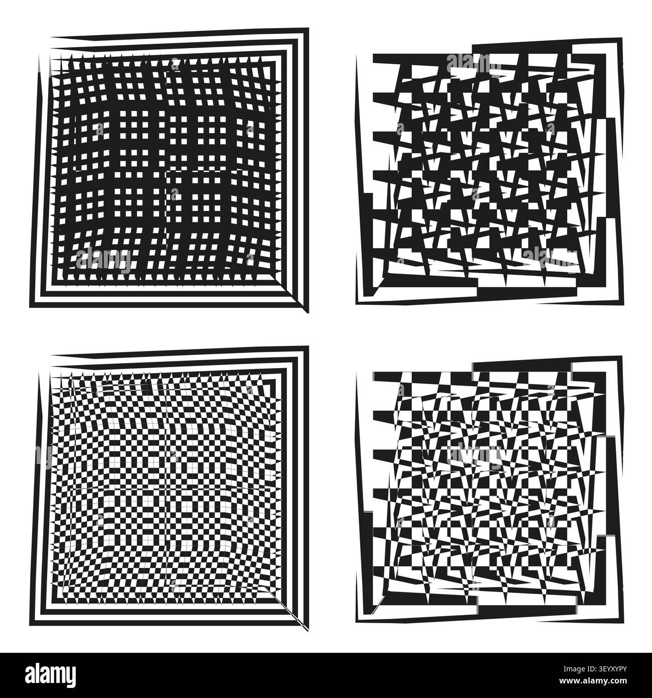 Grunge intersecting grid square feature black vector set. This rough lattice mesh represents abstract modern backdrops. eps 10 Stock Vector