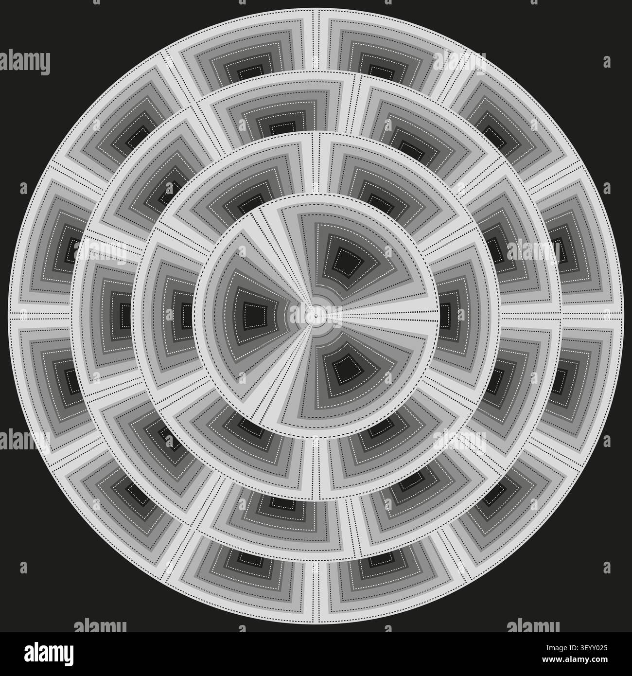 Wheel circle radar mandala feature grey vector set. This geometric segmented pattern represents abstract modern textures. eps 10 Stock Vector