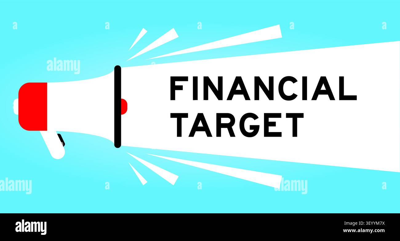 Color megaphone icon with word financial target in white banner on blue background Stock Vector