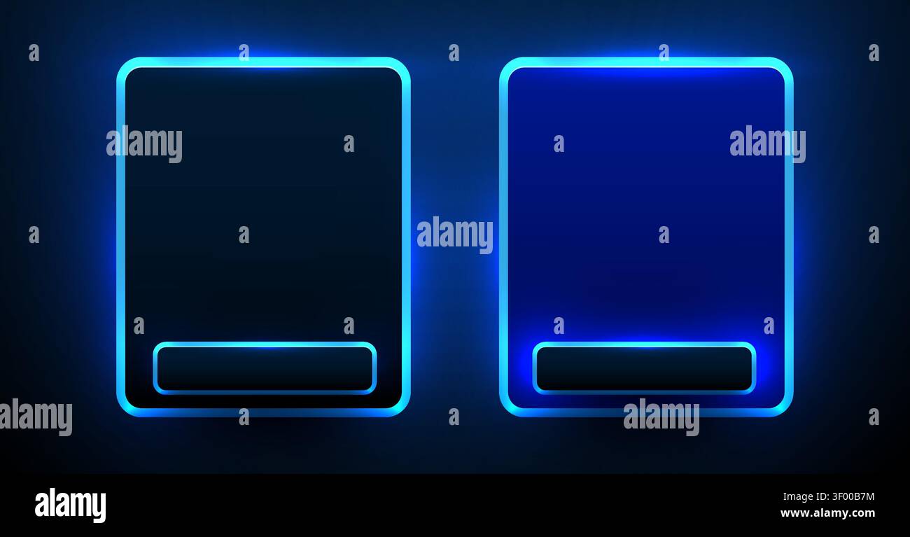 Neon glowing blue frames on dark background. Abstract technology layout for your design. Vector illustration Stock Vector