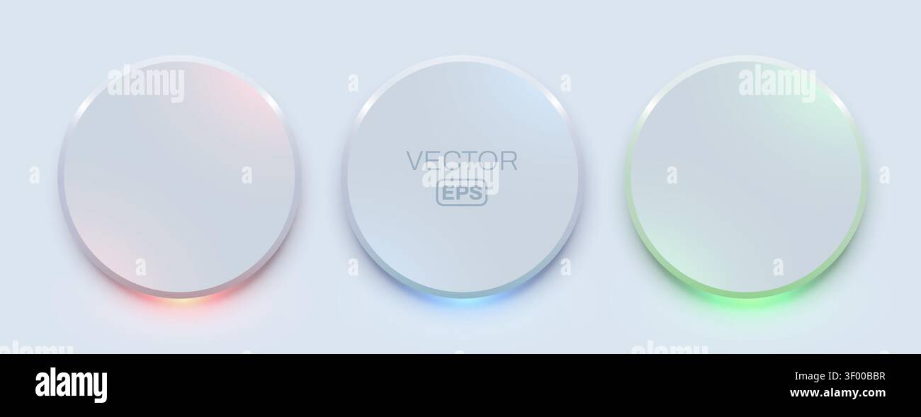 Glassmorphism style circular UI elements with soft glowing edges for modern web interface. Vector illustration. Stock Vector