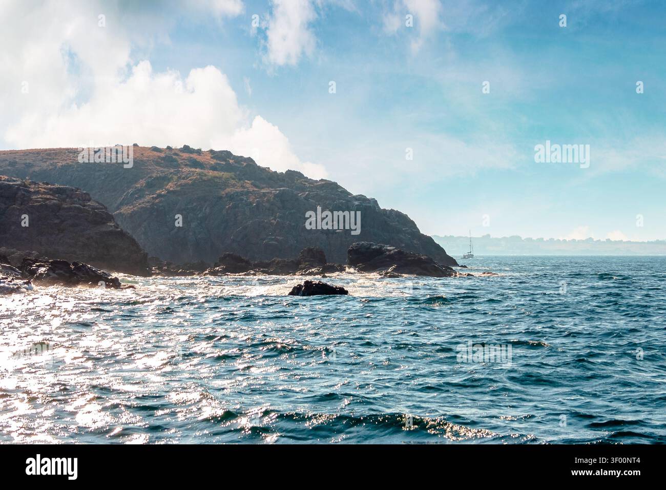 sea coast of bulgaria. travel background for summer vacations in europe. rock shore of st. peter island in evening light Stock Photo