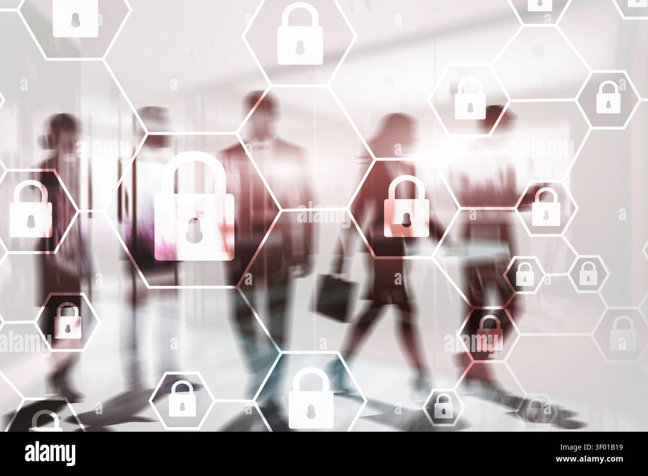 Secure structured business concept with locked elements and cybersecurity protection. Stock Photo
