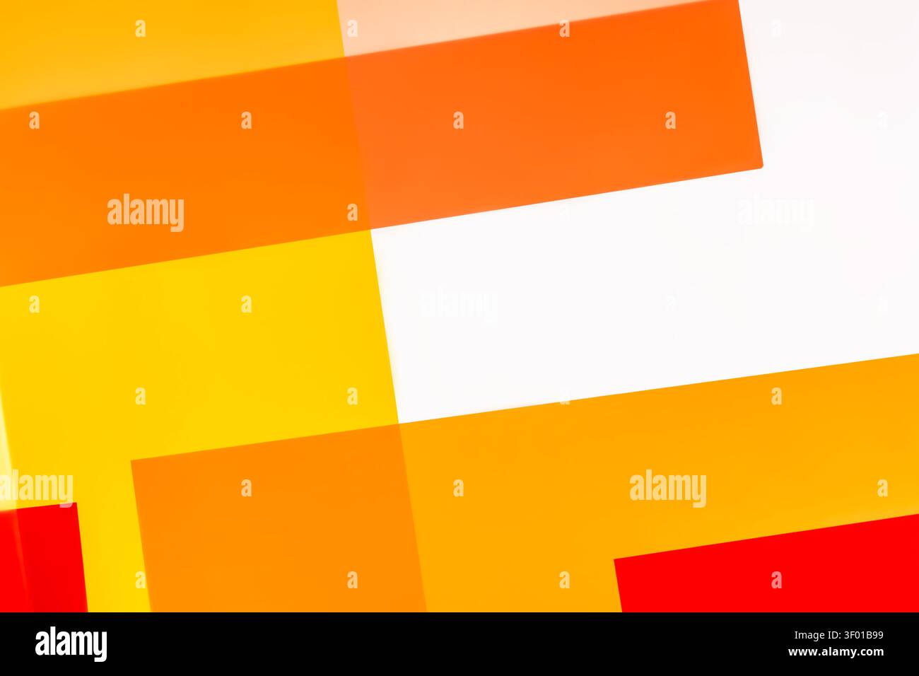 Vibrant abstract background with overlapping translucent rectangles in orange, yellow, and red tones, featuring clean lines for modern design. Stock Photo