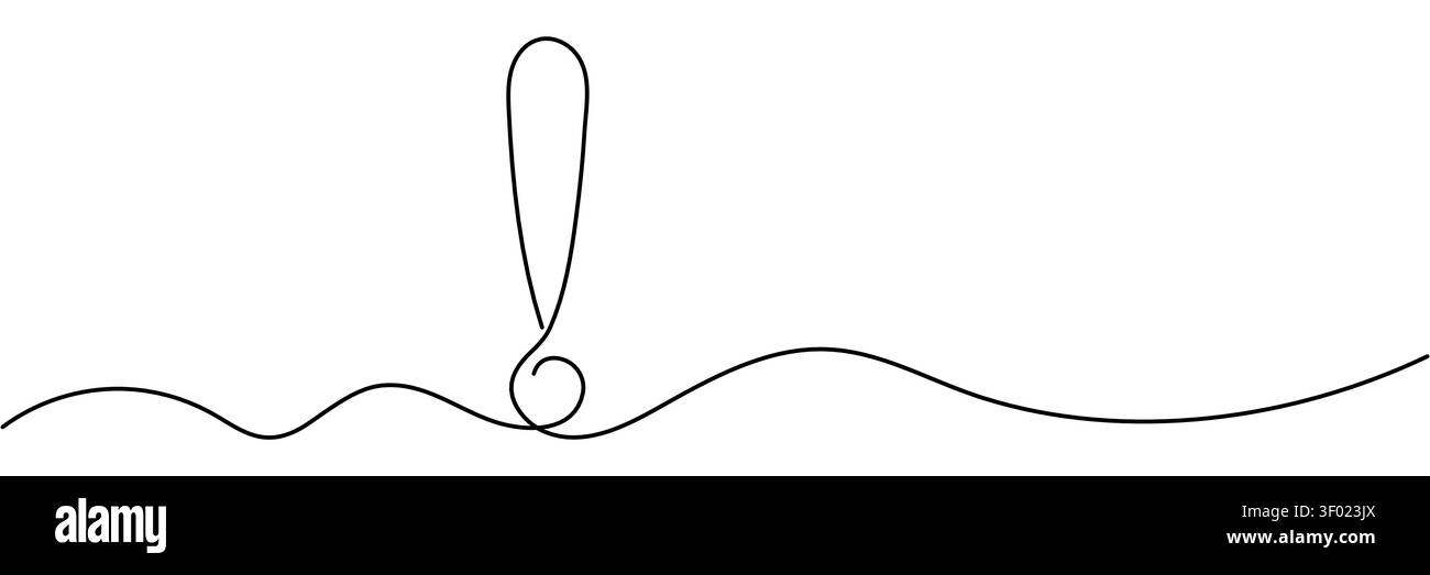 Minimalist continuous one line drawing of an exclamation mark, isolated on white background with wavy underline. Editable stroke. Stock Vector