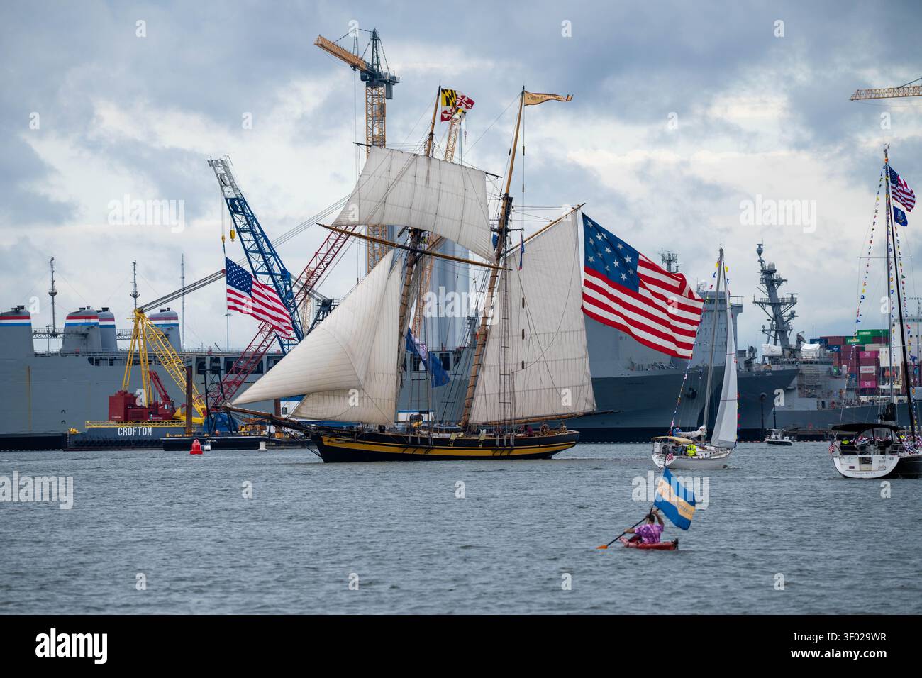 Norfolk Virginia - June 19 2026: The Pride of Baltimore Tall Ship Going Down the Elizabeth River for Norfolk Harborfest Stock Photo