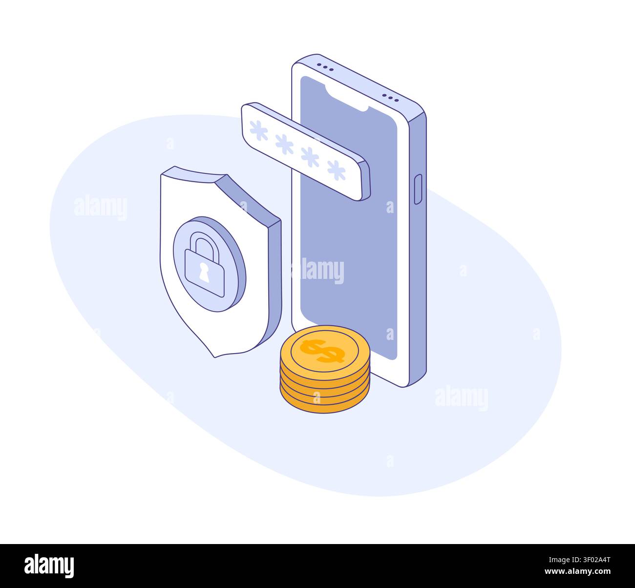 Phone banking data protection. Isometric view. Vector illustration. Great for security app, fintech poster, or safe payment blog. Stock Vector