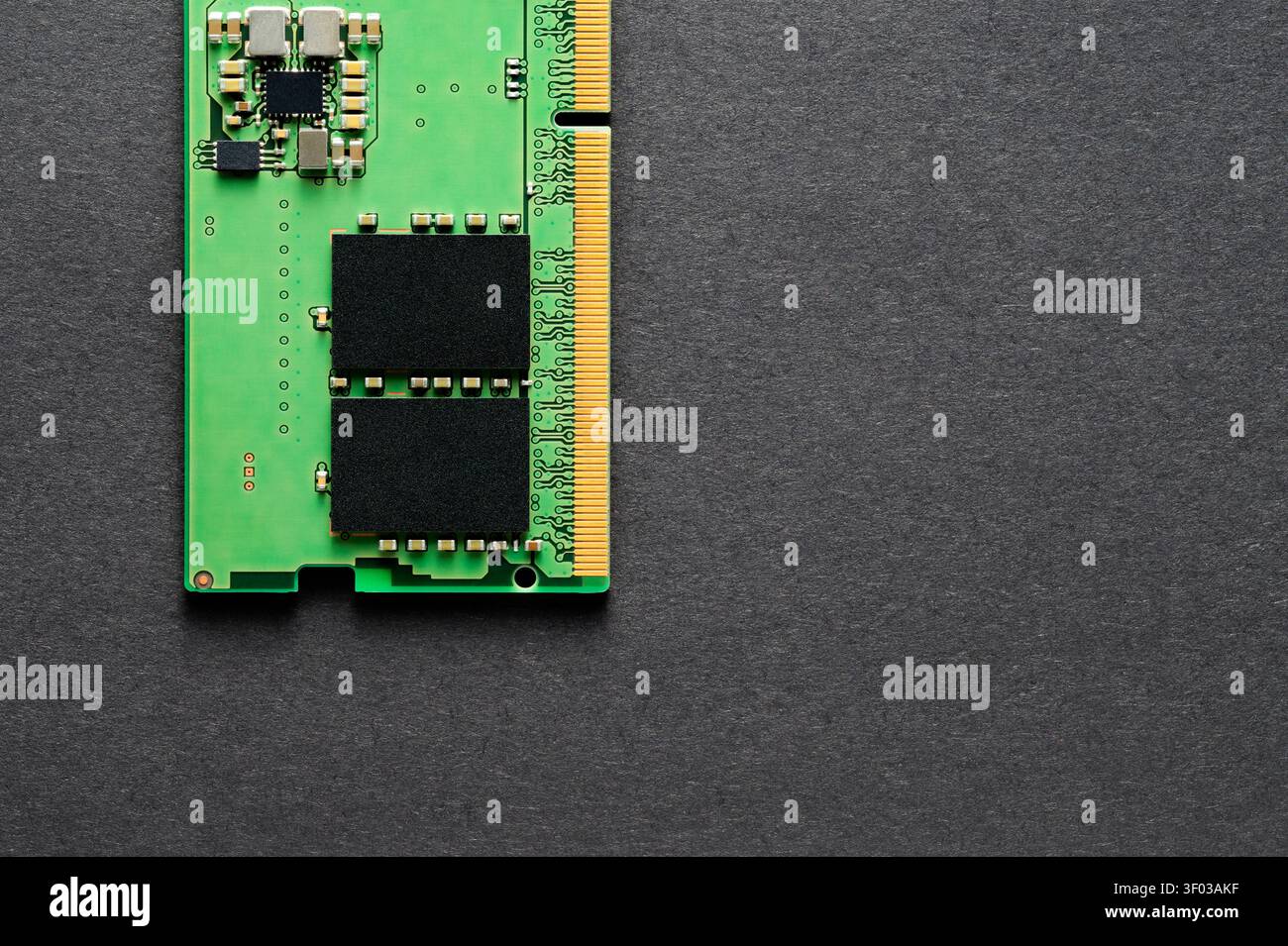 RAM Memory Module on Black Paper Texture with Copy Space Stock Photo